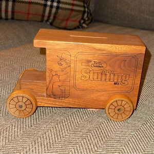 VTG Toystalgia 1980 Wood Truck Coin Bank Betty Crocker Stuffing Mix Toy Train